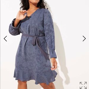 LOFT Plus Floral Jacquard Tie Waist Flounce Dress